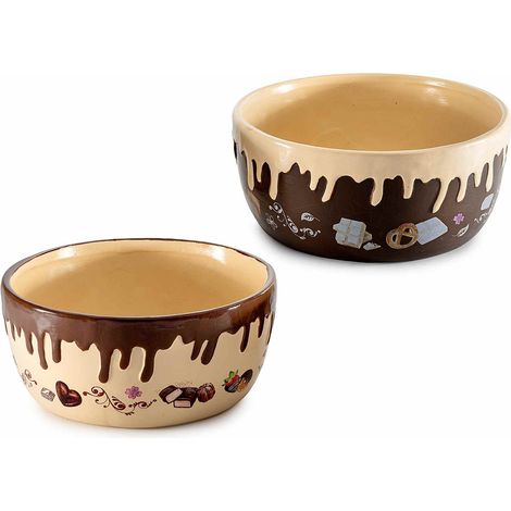 Vasi / Contenitori in ceramica con decorazioni in rilievo e stampa golosa / dolcetti, effetto cioccolato che cola, set da 2 pezzi, Ø 18 cm x 8 H