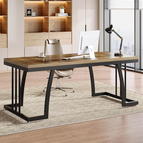 Tribesigns 160 cm Executive Desk, Large Office Computer Desk with Extra Thick Wooden Tabletop and Metal Frame, Modern Simple Workstation Writing Table Study Desk for Home Office, Vintage Brown (1/5)