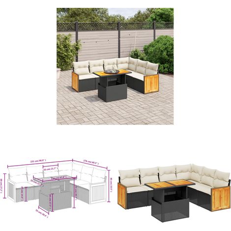 Salon de jardin 7 pcs avec coussins noir résine tressée - Ensemble Salon De Jardin - Mobilier Extérieur - Résine Tressée - Rotin Synthétique - Table Extensible - Home & Living (1/3)