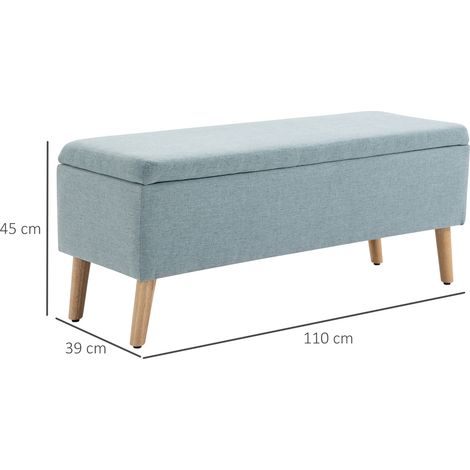 Banc de rangement, banquette capitonnée aspect lin, coffre de rangement avec pieds en bois, banc coffre pour salon, chambre, entrée, 110 x 39 x 45 cm, vert clair (1/5)