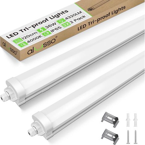 Lot de 2 Réglette LED 120 cm, 4000K IP65 Tubes pour bureau AC 220-240V,36W 4320LM,Not Dimmable,6 lampes en série,neon led extérieur étanche pour garage,Cave,entrepôt, atelier (1/5)