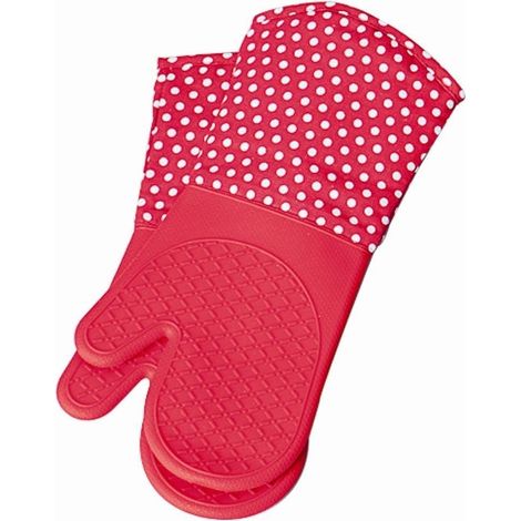 Gants de Cuisine Silicone Rouge - 1 Paire, résistant à la Chaleur, Coton, 18.5 x 37.5 cm, Rouge (1/5)