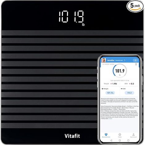 Pèse-personne numérique avec poids et IMC, balance intelligente avec application via Bluetooth, plate-forme antidérapante, noir (1/5)