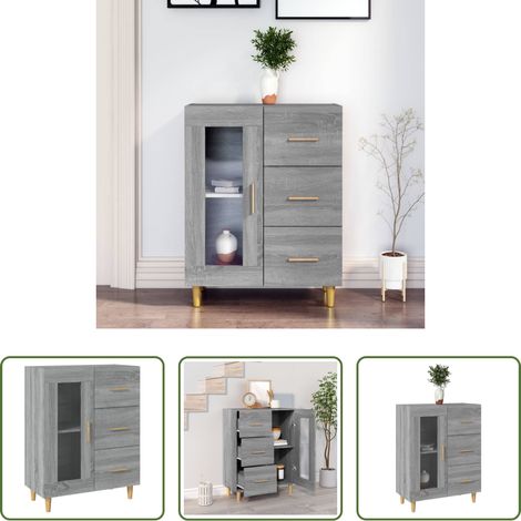 vidaXL Glastür -  Sideboard Grau Sonoma 69,5x34x90 cm Holzwerkstoff (1/5)
