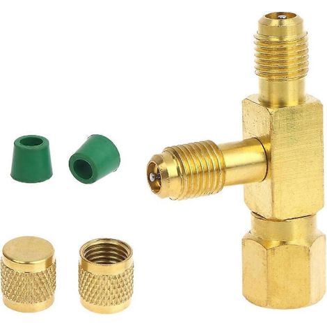 Raccord en T à accès rapide, adaptateur de noyau de vannes SAE 1/4", laiton pour réfrigérant avec connecteur pivotant