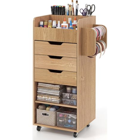 COSTWAY Cassettiera con 3 Cassetti e Mensole, Armadietto con Ruote, Ideale per Camera da Letto Bagno Cucina, 48 x 33 x 86 cm (Naturale) (1/5)