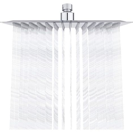 Stainless Steel Shower Head - Water Saving Shower, 25CM Square Shower Head, Universal Rain Shower Head 1/2 Inch Thread, 360° Rotatable, 30° Tiltable, Easy to Install and Clean