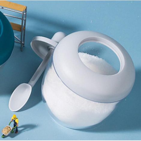 Pot à épices rond en plastique avec cuillère et couvercle pour la maison, la cuisine, le comptoir, couleur : gris clair (1/2)