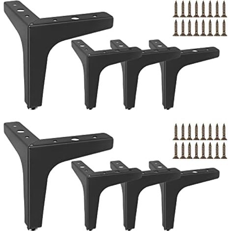 Pieds de meubles, lot de 8 pieds de table en métal à monter soi-même, pieds triangulaires noirs de 10 cm pour canapé ou meuble, vis de rechange incluses. (1/4)