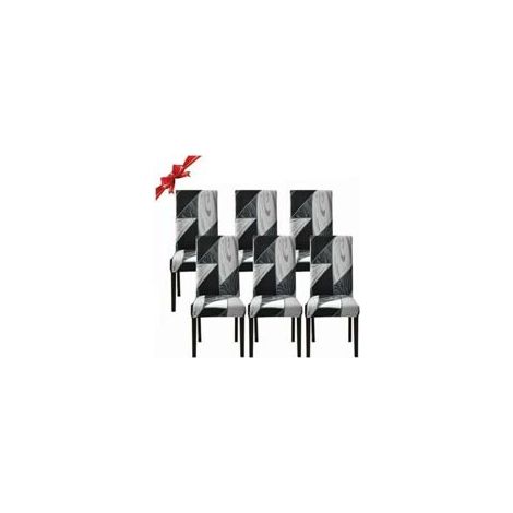 Lot de 6 housses de chaise de salle à manger, housses de chaise extensibles, housses de protection amovibles en spandex lavables (géométrie noire, 6 pièces) - - Crezuo (1/4)