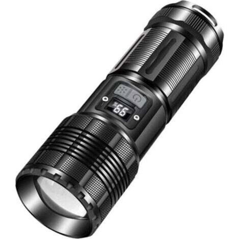 Extrem leistungsstarke LED-Taschenlampe mit eingebautem 6000-mAh-Akku und digitaler LED-Ladeanzeige, geeignet für Camping und Notfälle.