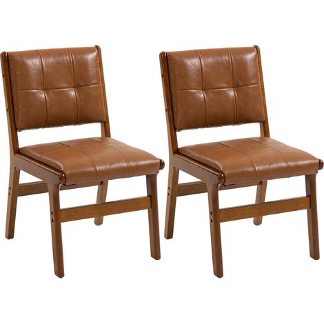 Lot de 2 chaises de salle à manger rembourrées en PU avec assise rembourrée et pieds en bois pour le salon, marron (1/4)