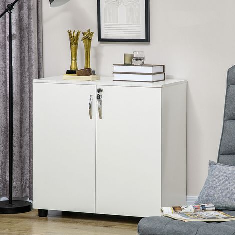 Archivador con cerradura, armario de oficina con 2 puertas y 2 estantes, armario de almacenamiento multiusos con tirador de aleación de aluminio, para oficina en casa, 80x40x80 cm, blanco