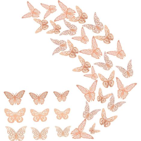 Lot de 36 stickers muraux papillons en relief, amovibles et repositionnables, parfaits pour une fête.-Rose Golden (1/5)