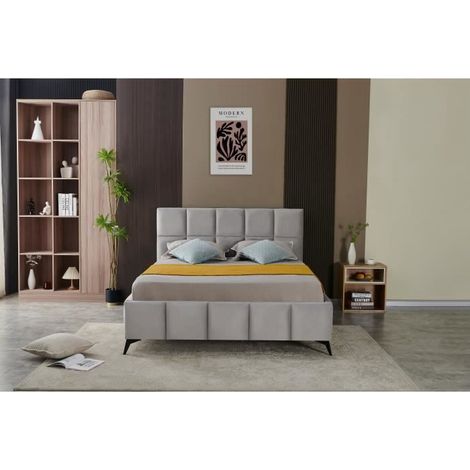 Lit Coffre Modèle Hawai - Gris Lit + Sommier 140x190cm