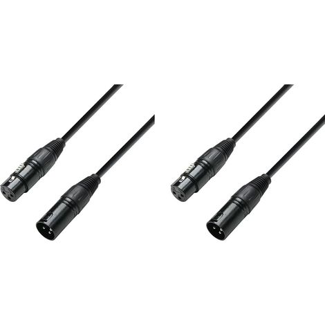 Lot de 2 Câble DMX, Connecteur XLR mâle vers femelle, Gaine PVC noire, Longueur 1,5 m, Pour scène et studio