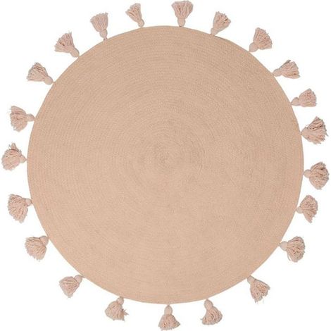 Tapis rond pompons rose coton D90 (1/4)