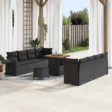 Conjunto de sofá de jardín 11 pcs Negro ratán sintético