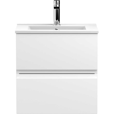 Hudson Reed Urban Wall Hung 2-Drawer Vanity Unit with Basin 2 Satin White - 500mm Wide (1/5)