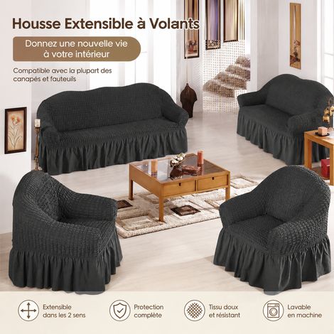 Housse de canapé extensible gaufrée avec jupe gris foncé 2 places M (145-185 cm) 145-185cm réf 9373 36 × 25 × 19 cm 1 kg – Livraison gratuite