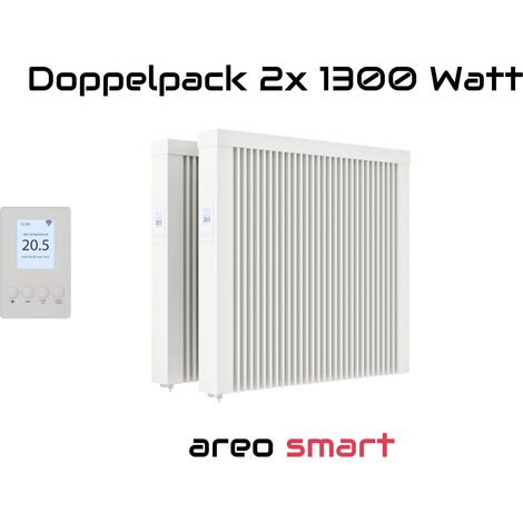 Elektroheizung Doppelpack 2x 1300 Watt Flächenspeicherheizung areo smart - digitales Thermostat mit LCD-Display - Option zur Appsteuerung von eVARMO (1/5)