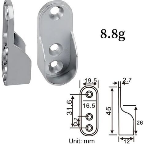 4 pièces Barre de penderie,Support Tringle,Penderie Ovale Support Barre Penderie Alliage de Zinc Nickelé pour Tringle Vetement Dressing (1/5)