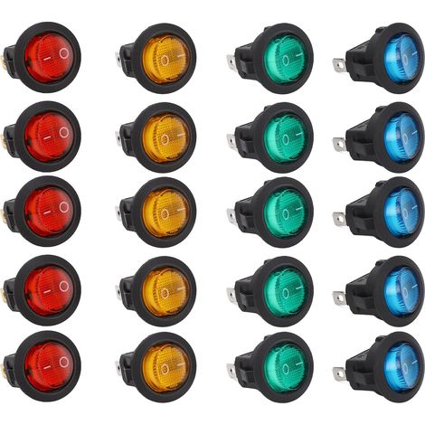 20 pezzi Interruttore a bilanciere rotondo con luce LED Interruttore a bilanciere rotondo illuminato con luce LED per barca Interruttore a bilanciere on/off a 3 pin per auto 12V