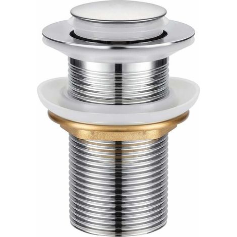 Bonde de Lavabo,Universel Bonde Pop-up sans Trop-plein Bonde de Vidage Automatique avec Bouchon de Vidange sans Tirette à Clapet Push Open en Inox Chromée pour Lavabo Salle de Bain FOREHILL (1/4)
