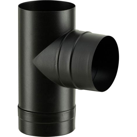 Poujoulat – Raccord fumisterie té tampon émaillé noir mat Ø130 – Pour poêles à bois – 56130955 (1/5)