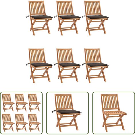 Klappbare Gartenstühle - Klappbare Gartenstühle mit Kissen 6 Stk. Massivholz Teak (1/5)