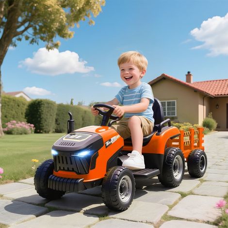 Tracteur électrique pour enfants,tracteur à conduit avec télécommande,démarrage en douceur,pour enfants de 3 à 8 ans,orange