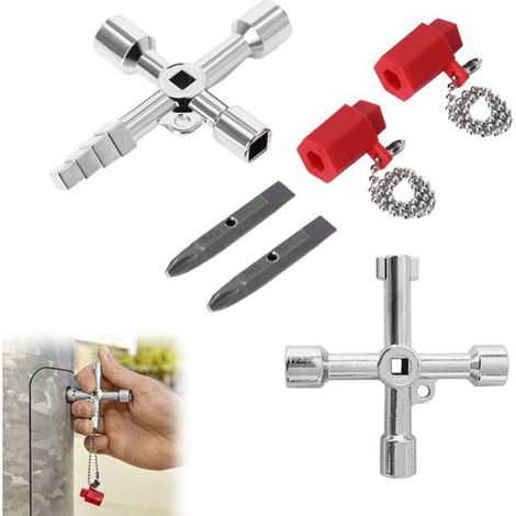 Clé universelle, clé pour armoire électrique, clé multifonction, clé multifonction 4 voies, clé pour armoire électrique, clé (1/5)