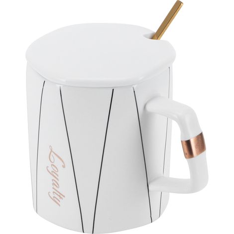 Mug octogonal original en céramique avec couvercle cuillère, idéal pour le bureau ou comme cadeau pour un couple ou des amis. Type A. (1/5)