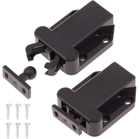 Lot de 2 loquets de meuble à ressort avec système pop-up, fermeture automatique sans poignée pour armoires, tiroirs et portes de cuisine, vis incluses, noir (1/5)