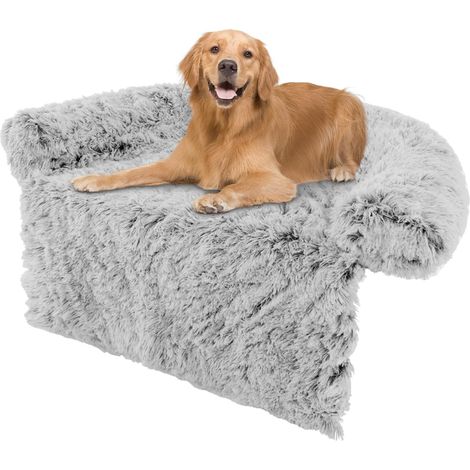 COSTWAY Funda de Peluche para Perros, Cama Antideslizante con Funda Extraíble Lavable/Cuello Acolchado Suave, Tapete de Felpa para Perros (120 x 115 x 18 cm, Blanco Grisáceo) (1/5)