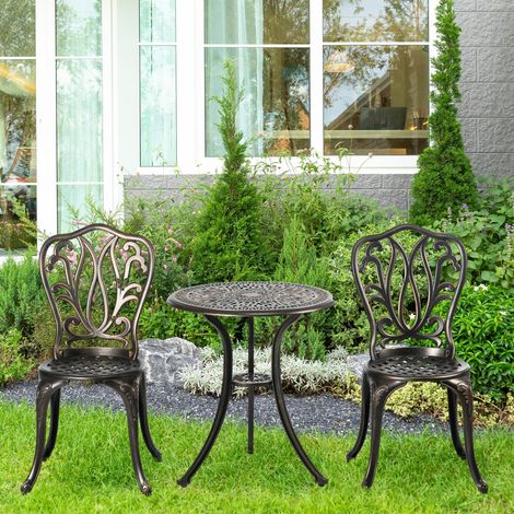 Ensemble Salon de Jardin 2 Places 2 chaises + Table Ronde style charme rétro en fonte d'aluminium. bronze