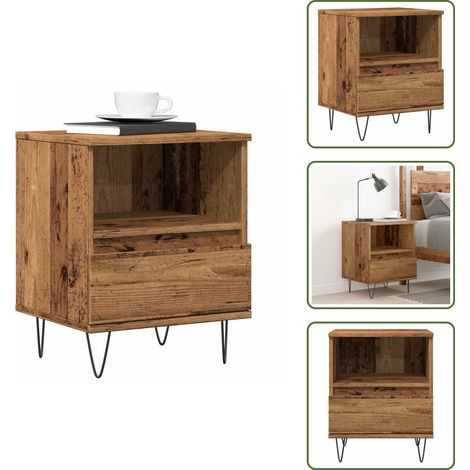 Comodino con cassetto - vidaXL Comodino Legno Antico 40x35x50 cm in Legno Multistrato - Comodino con scomparto