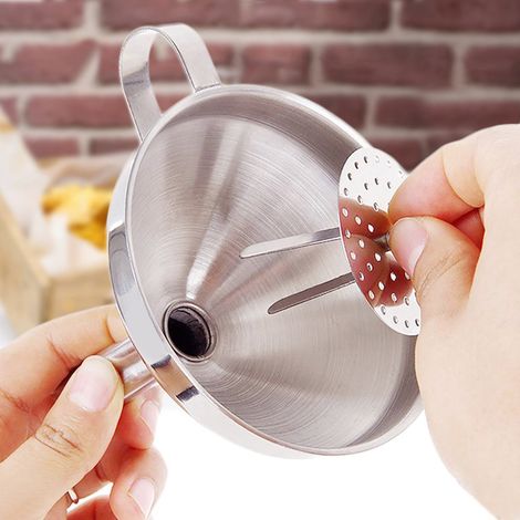 Entonnoir à huile de cuisine à large ouverture en acier inoxydable avec filtre passoire pour le transfert de liquides (1/5)