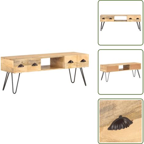 Meuble TV 120x35x45 cm Bois solide de manguier - Meubles Tv - Meuble Tv Bois - Meuble Tv Industriel - Rangement Tv - Console Tv