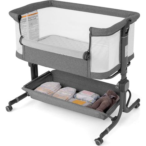 GOPLUS Berceau Cododo, Lit Bebe Pliable 3 en 1 avec 6 Hauteur Réglable, 3°- 8° Angle d'Inclinaison, Berceau Bébé Évolutif avec Rangement, Sac de Transport, Sangles, pour 0-6 Mois (Gris foncé) (1/5)