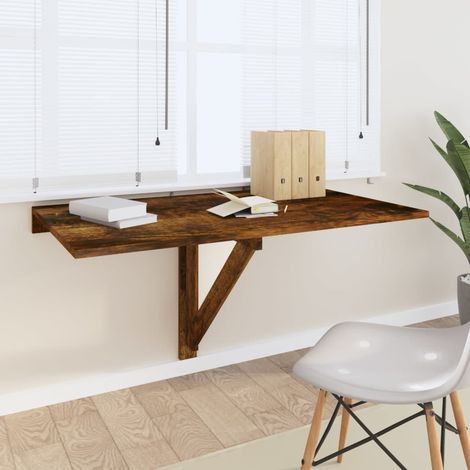 Bonnevie – Table murale pliable chêne fumé 100x60x56 cm – Bois d'ingénierie – Support triangulaire pour stabilité – Capacité 20 kg (1/5)