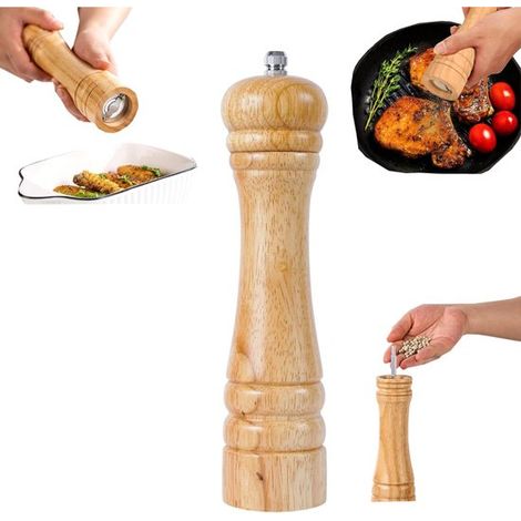 Macinapepe e sale manuale regolabile in legno di cachi, 225,5 cm, con barattolo per spezie. (1/5)