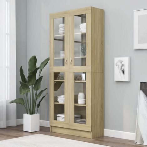 Vitrinenschrank Sonoma-Eiche mit 5 Fächern und 2 Türen (1/5)