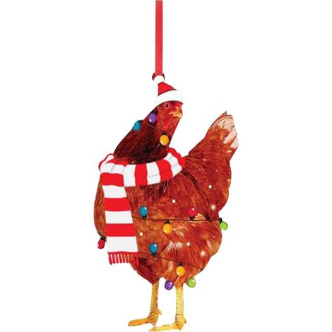 Pendentif Poulet Noel - Bois Naturel - Décoration Arbre De Noël Extérieur Intérieur - 3,1 x 3,1 Pouces - 1 Pièce (1/5)