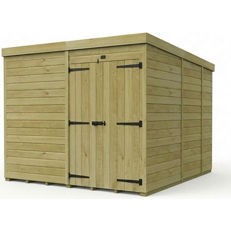 8ft x 9ft Pent Garden Shed Double Door No Windows - Pressure Treated Timber - L244 x W274 x H210 cm - Natural