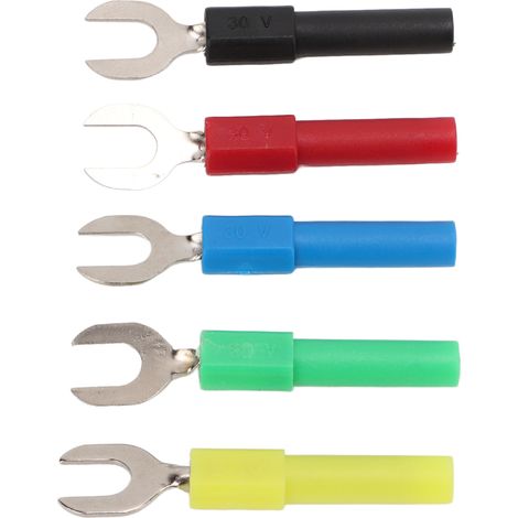 Lot de 10 cosse fourche Y PVC laiton 10A 30Vac-60Vdc trou 4mm connecteur câble type U banane rouge noir jaune bleu vert (1/5)