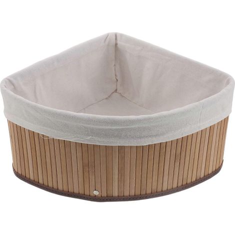 Panier d'angle en bambou avec doublure : Panier de rangement tressé sans couvercle pour étagère et garde-manger - Organisateur décoratif pour comptoir de cuisine, placard, armoire, casier, etc. (1/4)