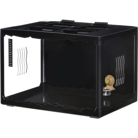 Terrarium für Schildkröten und Reptilien mit Thermometer 18–34 °C, 60 x 40 x 40,5 cm, schwarz