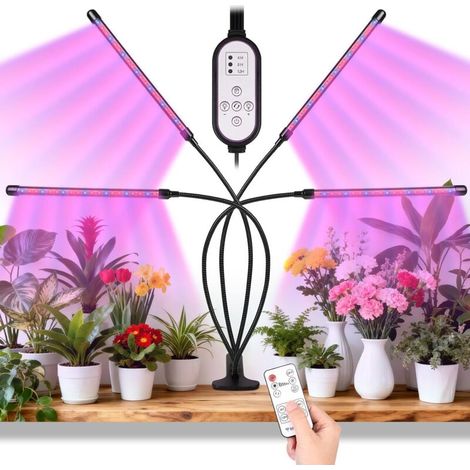 80 LEDs Lampes de Croissance Spectre Complet, 4 Têtes Lampe de Plante à 360° Éclairage Lampe Plante Interieur Avec Minuterie 4/8/12H,10 Luminosités, 3 Modes (1/5)