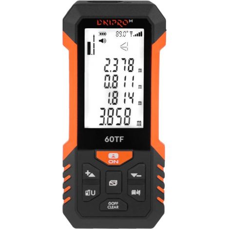 Dnipro-M Télémètre Laser Numérique 60 m avec Pythagore, Rapporteur Digital 0–90°, Mémoire 20 Mesures, Précision ±1,5 mm, IP54 Étanche, Compact et Portable, Pour Construction, Bricolage et Mesures Prof (1/5)